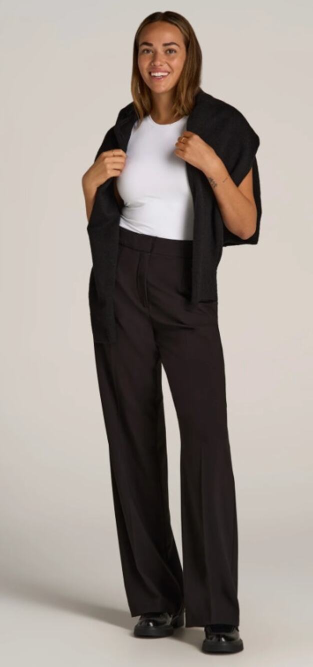 American Tall Womens Flat Front Wide Leg Dress Pants Trouser Black Size 6 XT New